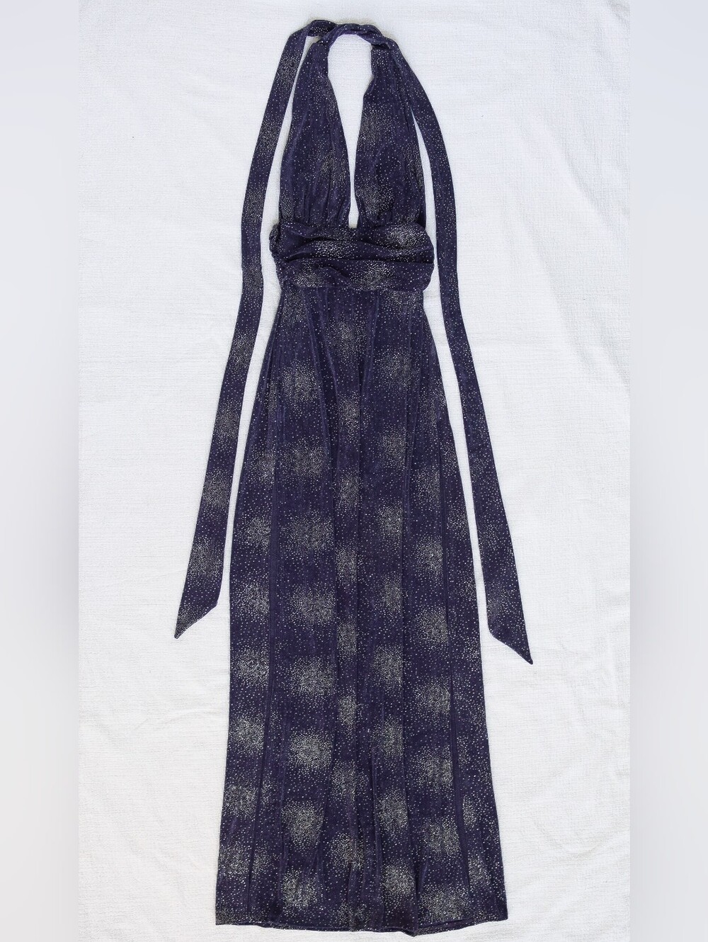 Lucy in the Sky Petra Shimmer Halter Maxi Dress Thigh Slits Purple Size S Formal - Picture 3 of 10
